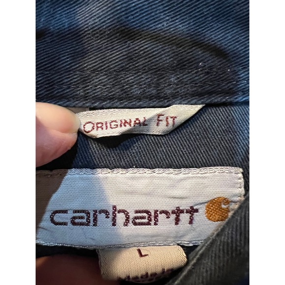Carhartt Workwear 2 Pocket Logo Navy Long Sleeve Button Up Collar Shirt - Picture 4 of 10